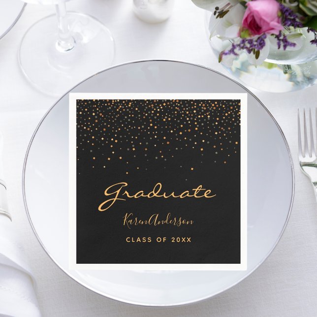 Graduation party 2025 graduate black gold napkins (Creator Uploaded)