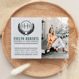 Graduation Party 2025 Monogram Green Invitation