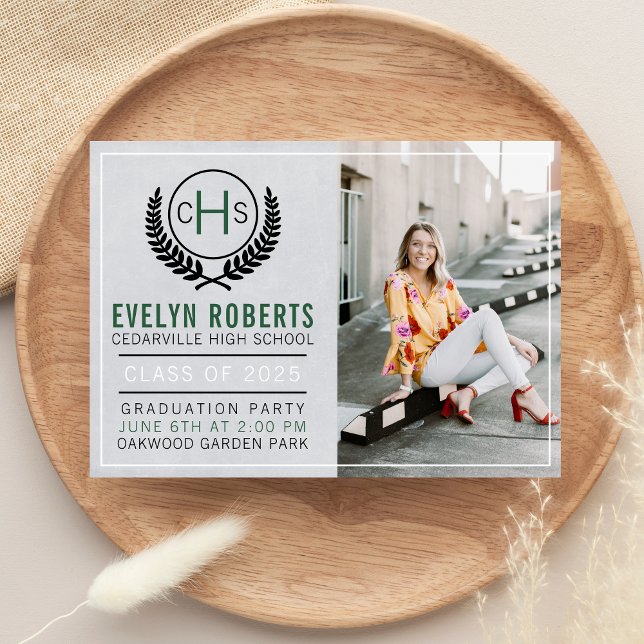 Graduation Party 2025 Monogram Green Invitation (Creator Uploaded)