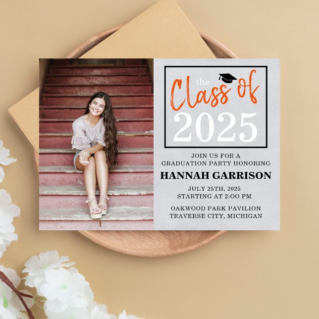 Graduation Party 2025 Open House Photo Orange Invitation (Creator Uploaded)