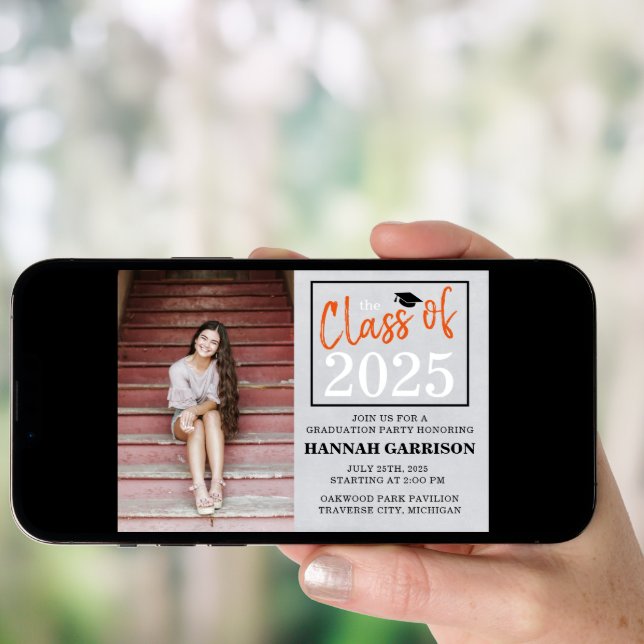 Graduation Party 2025 Open House Photo Orange Invitation (Front Digital)