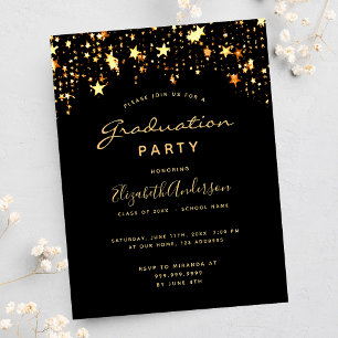 Graduation party 2026 black gold stars postcard