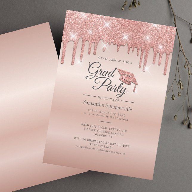 Graduation Party 2026 Elegant Grad Invitation (Graduation Party 2025 Rose Gold Drip Grad Invitation)