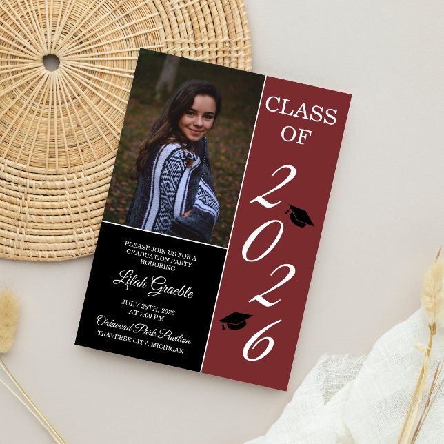 Graduation Party 2026 Grad Hat Maroon Invitation (Creator Uploaded)