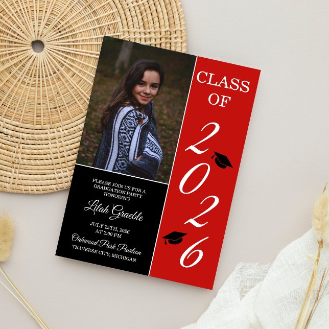 Graduation Party 2026 Grad Hat Red Invitation (Creator Uploaded)