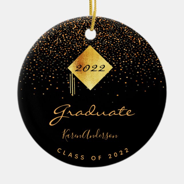 Graduation party 2026 graduate black gold cap ceramic ornament (Front)