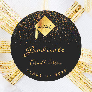 Graduation party 2026 graduate black gold cap classic round sticker