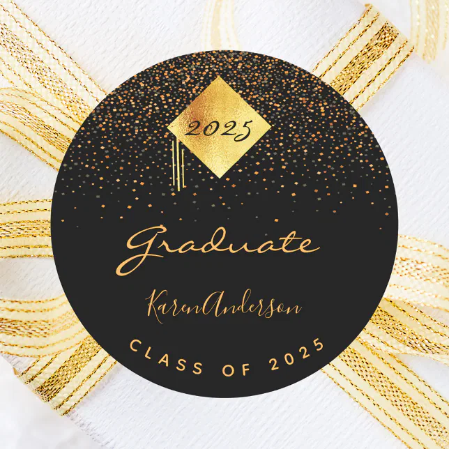 Graduation party 2026 graduate black gold cap classic round sticker ...
