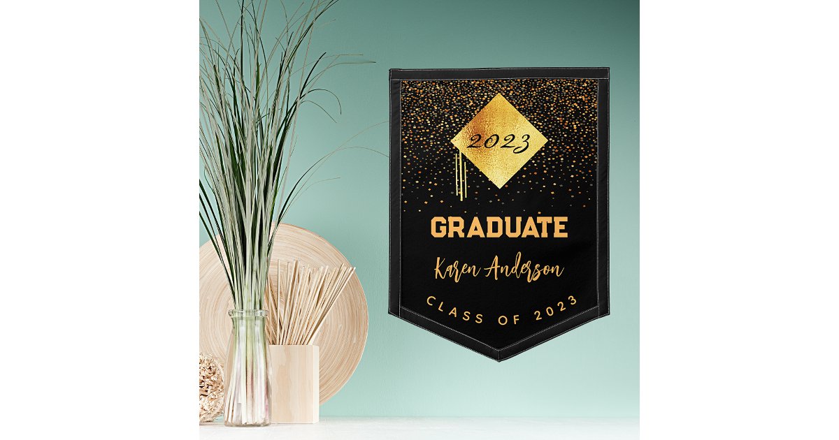 Graduation party 2026 graduate black gold cap pennant | Zazzle
