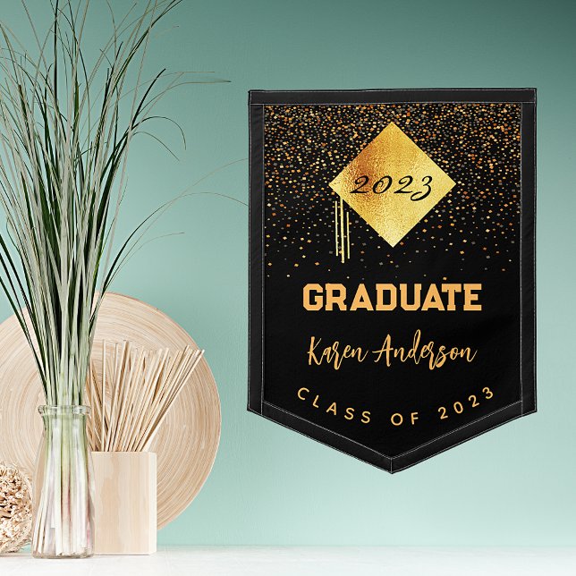 Graduation party 2026 graduate black gold cap pennant (Creator Uploaded)
