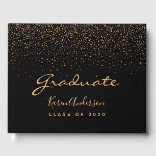 Graduation party 2026 graduate black gold confetti guest book