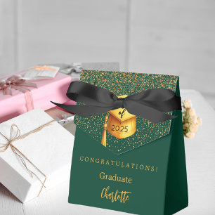 Graduation party 2026 graduate green gold favor boxes