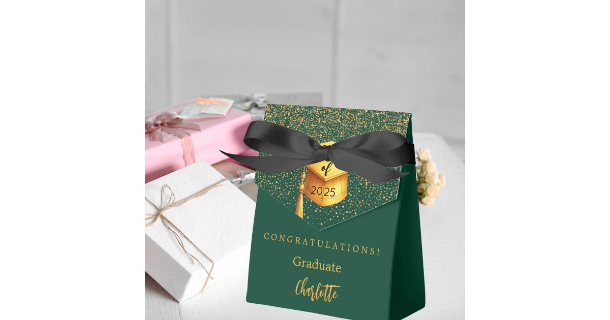 Graduation party 2026 graduate green gold favor boxes | Zazzle