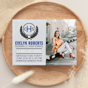 Graduation Party 2026 Monogram Blue Invitation