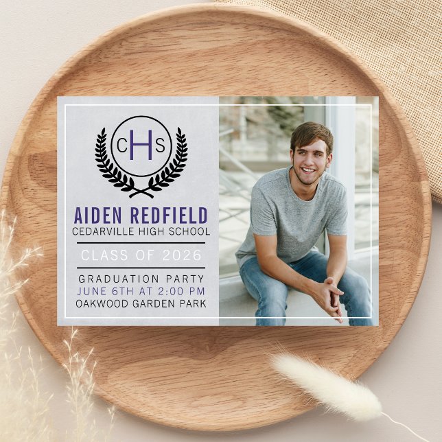 Graduation Party 2026 Monogram Purple Invitation (Creator Uploaded)