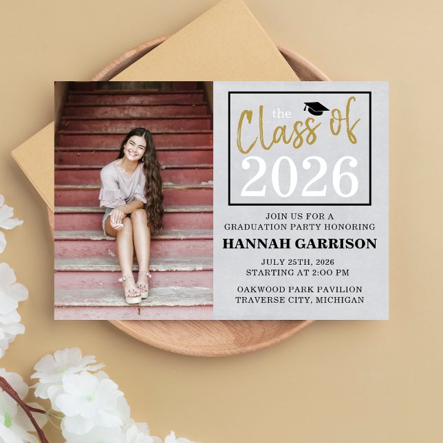 Graduation Party 2026 Open House Photo Gold Invitation (Creator Uploaded)