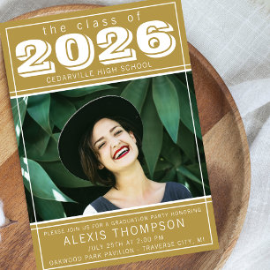 Graduation Party 2026 Open House Photo Gold Invitation
