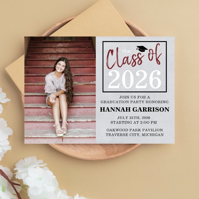 Graduation Party 2026 Open House Photo Maroon Invitation (Creator Uploaded)