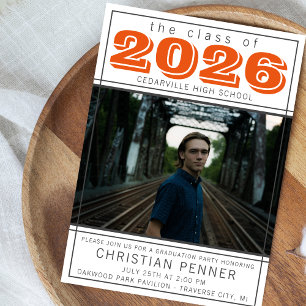 Graduation Party 2026 Open House Photo Orange Invitation