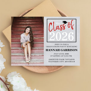 Graduation Party 2026 Open House Photo Red Invitation