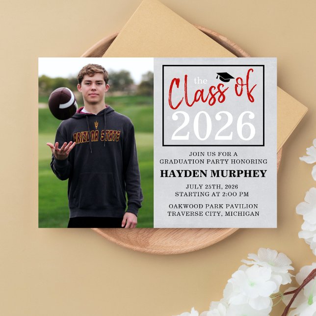 Graduation Party 2026 Open House Photo Red Invitation (Creator Uploaded)