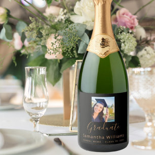 Graduation party 2026 photo black gold sparkling wine label