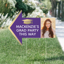 Graduation Party 2 Photo Arrow Purple & Gold Yard Sign