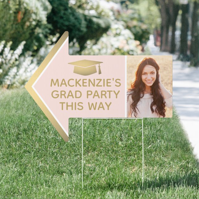 Graduation Party 2 Photo Blush Pink and Gold Arrow Sign (Creator Uploaded)