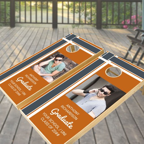 Graduation Party 2 Photo Burnt Orange Cornhole Set