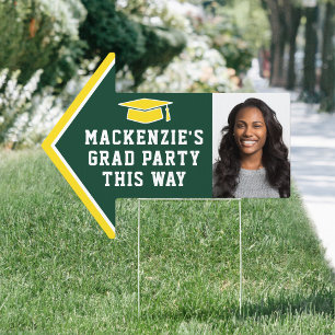 Graduation Party 2 Photo Green and Gold Arrow Yard Sign