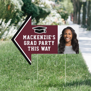 Graduation Party 2 Photo Maroon & White Arrow Yard Sign