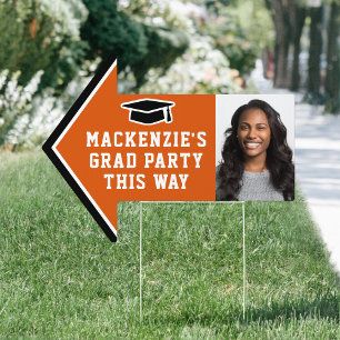 Graduation Party 2 Photo Orange Modern Arrow Yard Sign