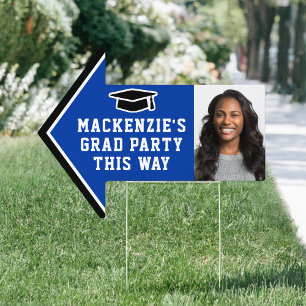 Graduation Party 2 Photo Royal Blue & White Arrow Sign