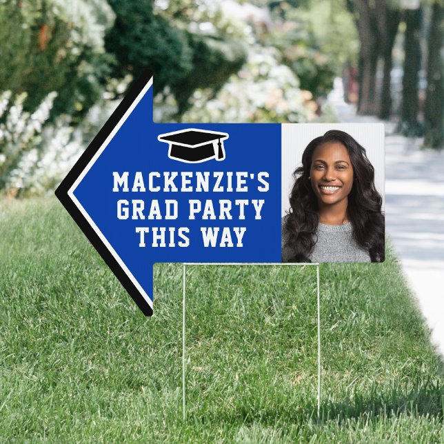 Graduation Party 2 Photo Royal Blue & White Arrow Sign (Creator Uploaded)