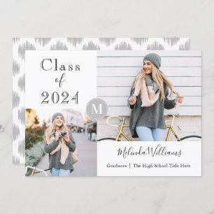 Graduation Party 2 Photo Simple Modern Monogram Invitation