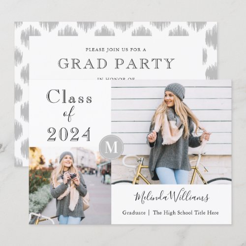 Modern Monogram Mint Yellow Photo Graduation Party Card