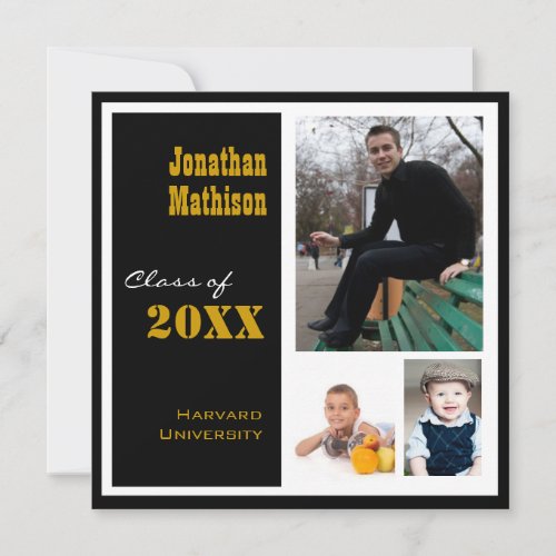 Graduation Party 3 Photo black Invitation