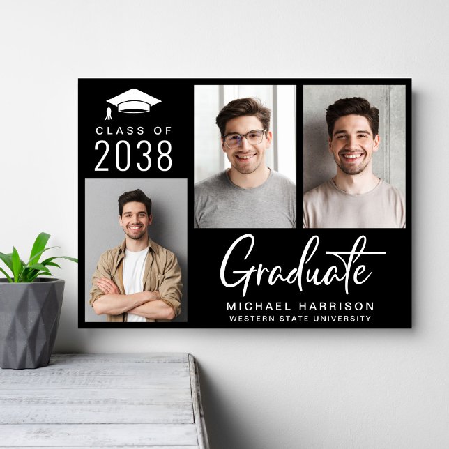 Graduation Party 3 Photo Black Poster (Creator Uploaded)