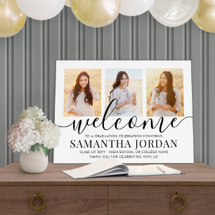 Graduation Party 3 Photo & Black Script Welcome Foam Board