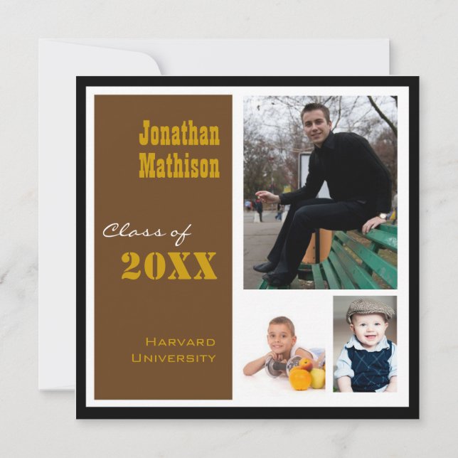 Graduation Party 3 Photo brown Invitation (Front)