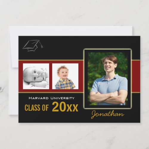 Graduation Party 3 Photos red Invitation