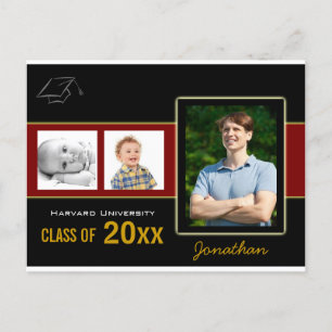 Graduation Party 3 Photos red Invitation Postcard