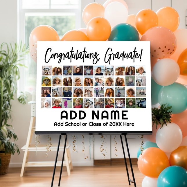 Graduation Party 40 Photo Collage 4 Row 10 Column Foam Board (Graduation Party Sign - 40 Photos - Personalized with photos and name)