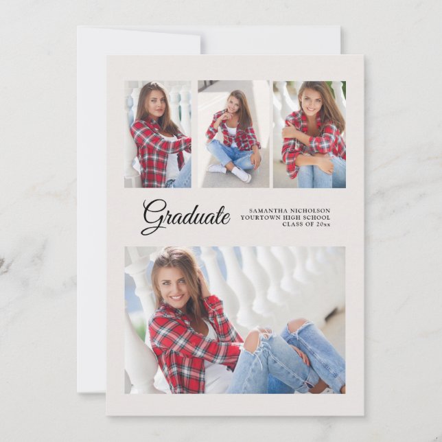 Graduation Party 4 Photo Announcement White Modern (Front)