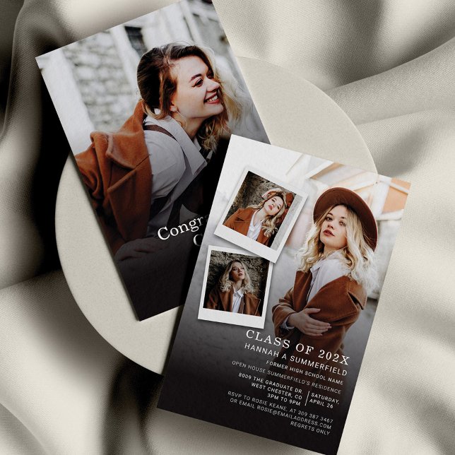 Graduation Party 4 Photos Modern Grad 2025 Invitation (Graduation 2024 Open House Party Photo Collage Invitation)