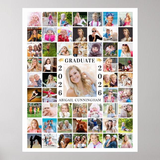Graduation Party 55 Photo Collage Custom Color Poster (Front)