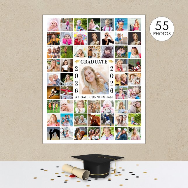 Graduation Party 55 Photo Collage Custom Color Poster (Creator Uploaded)