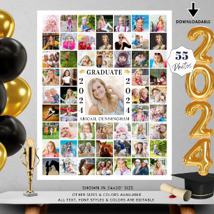 Graduation Party 55 Photo Collage Custom Color Poster