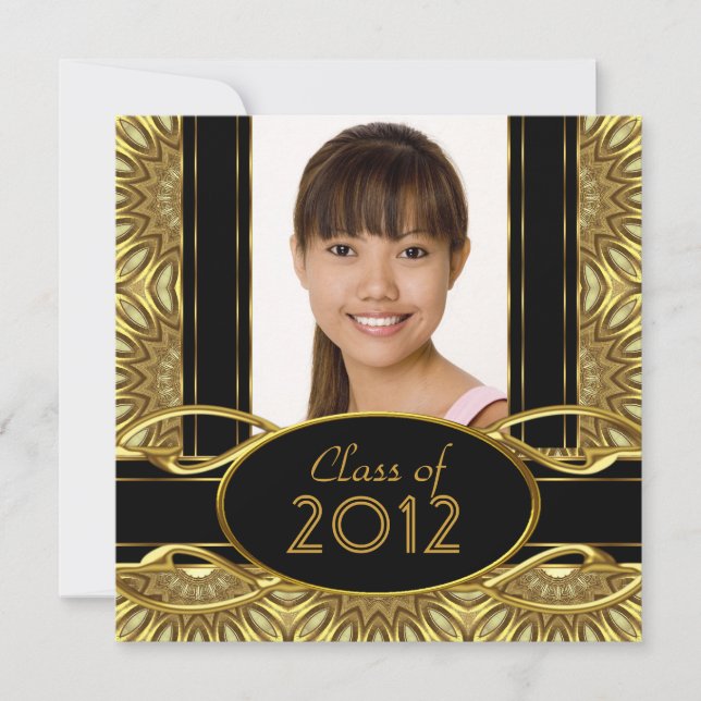 Graduation Party Abstract Black Gold Girl Invitation (Front)