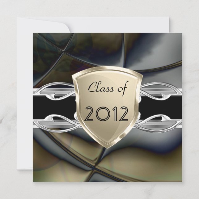 Graduation Party Abstract Black Gold Silver Invitation (Front)